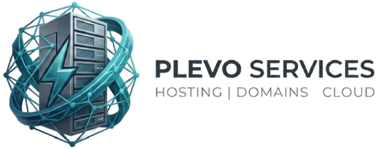 Logo of Plevo Services with server design and text on a white background